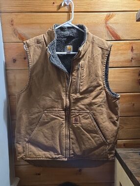 Carhartt Brown Canvas Sherpa-Lined Work Vest Medium 0477
